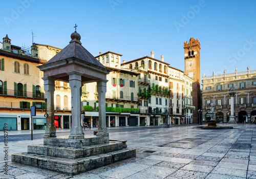 Ancient aedicula on Piazza delle Erbe in Verona, Italy photo