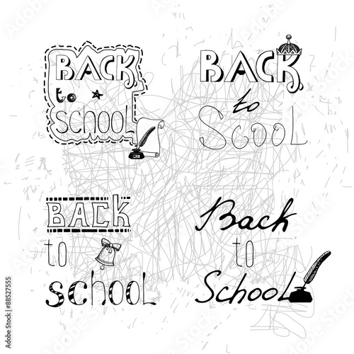Set of 4 monochrome handwritten inscription Back to school. photo