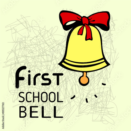 First bell. School background with ringing school bell.