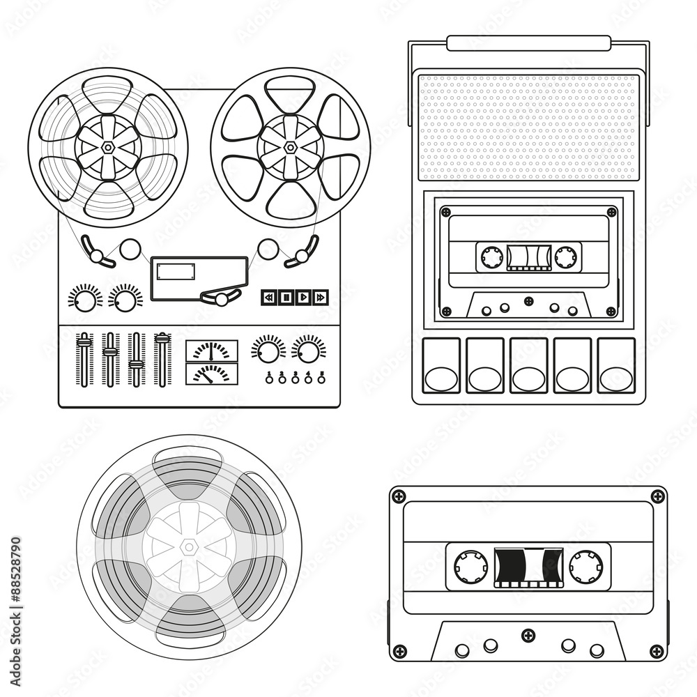 Retro audio set: Retro Cassette Tape player and audio tape recorder