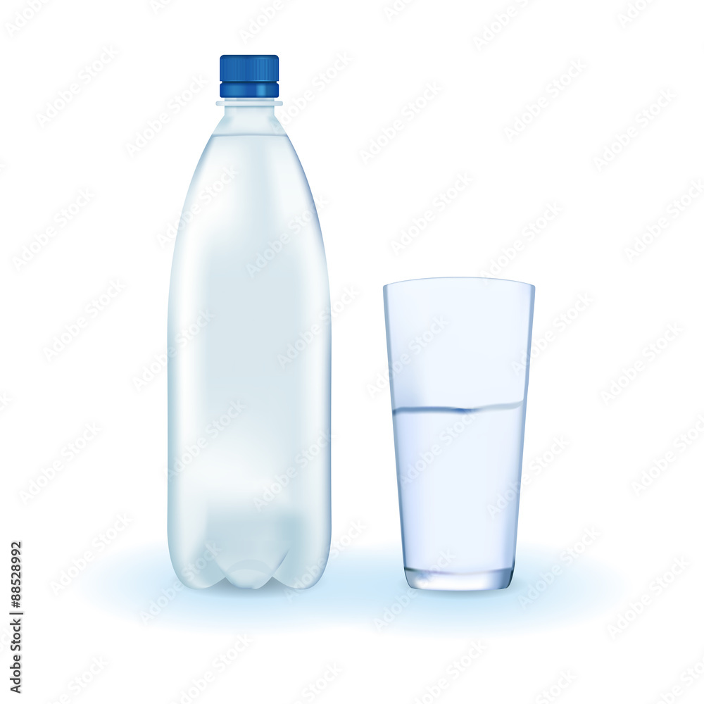 Bottle of water. Glass of water