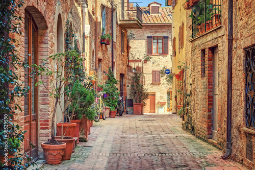 Obraz na plátně Alley in old town Tuscany Italy