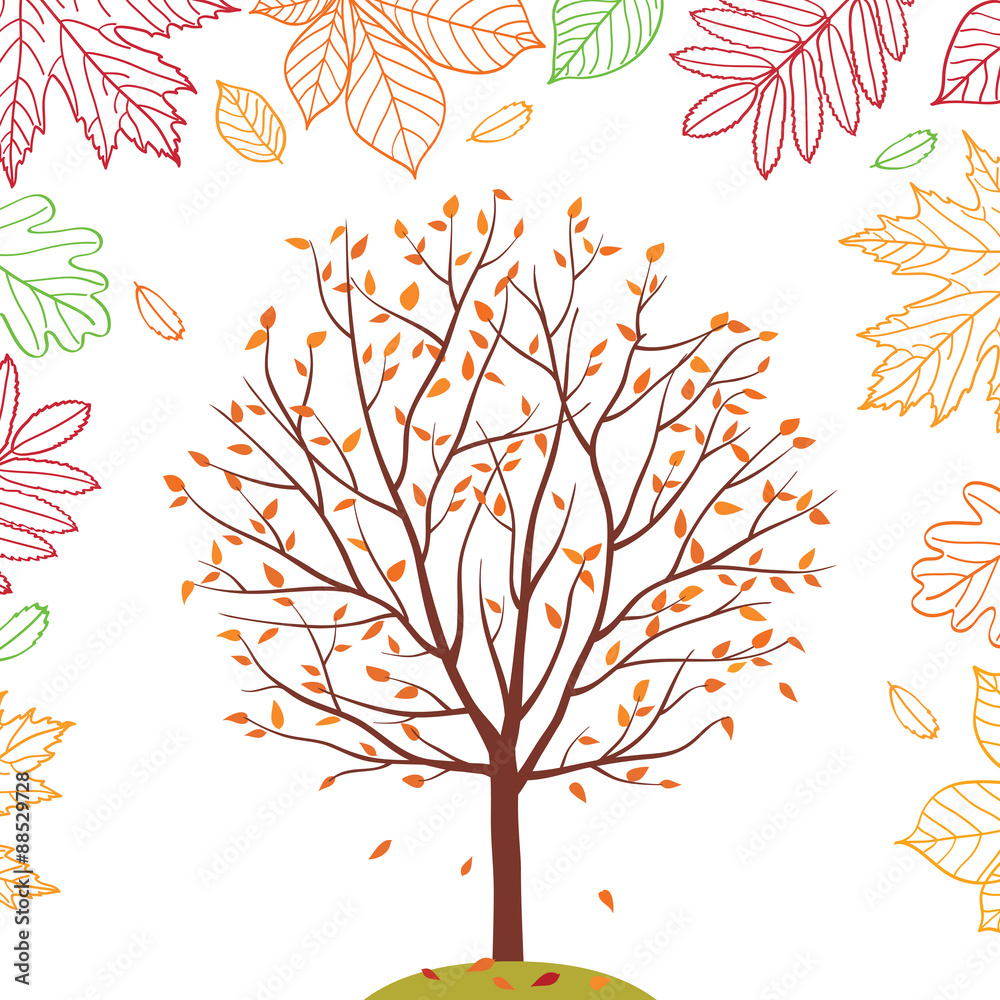 Autumn tree. Fall of the leaves. Autumn background. Sketch, design elements. Vector illustration. Autumn tree. Fall of the leaves. Autumn background. Sketch, design elements. Vector illustration.