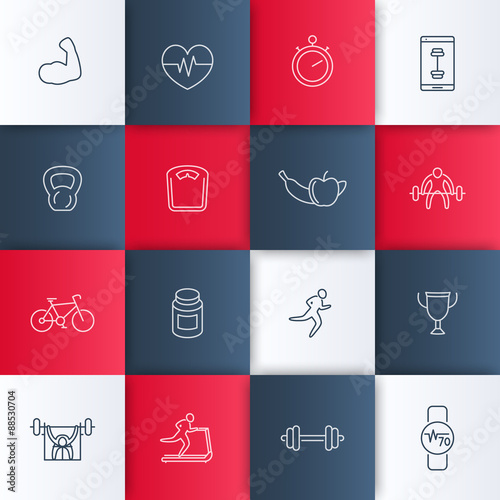 bodybuilding, gym, workout line icons, vector illustration, eps10, easy to edit