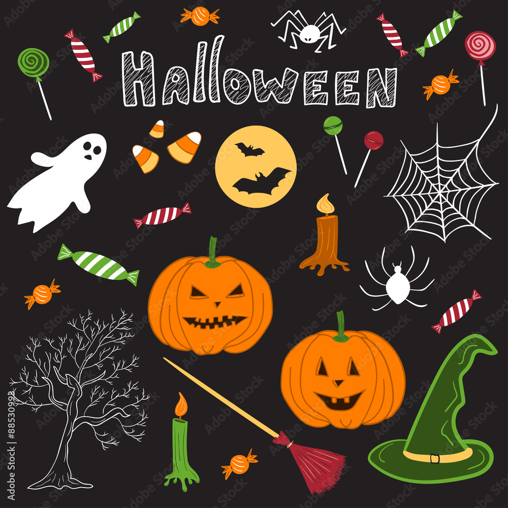 Hand drawn halloween theme cartoon design elements
