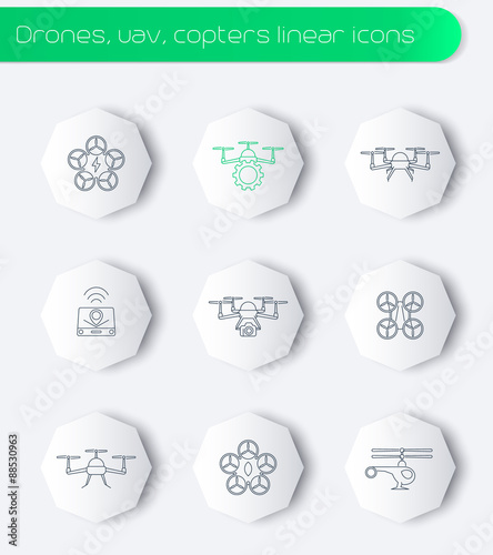 Drone, quadrocopter, uav, copter line octagon modern icons photo