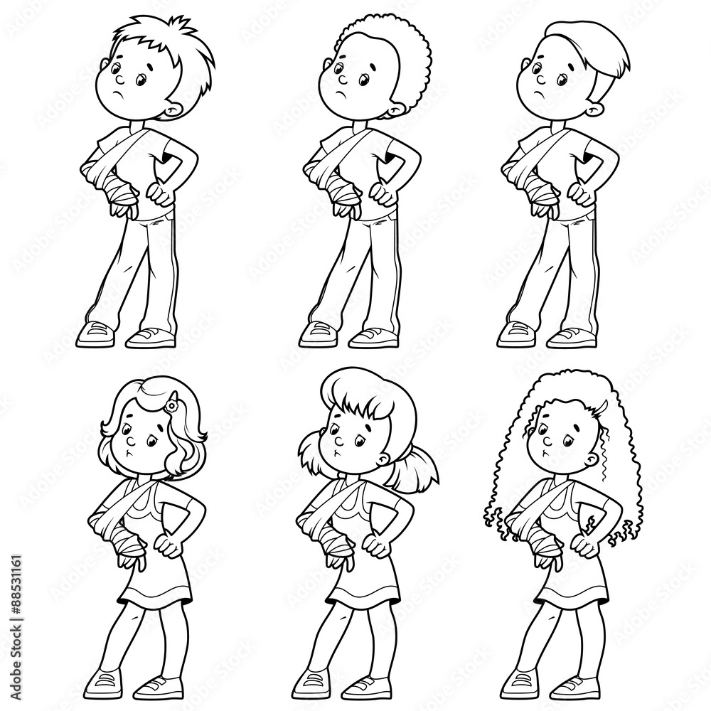 sad-girls-and-boys-with-a-broken-arm-in-a-cast-stock-vector-adobe-stock