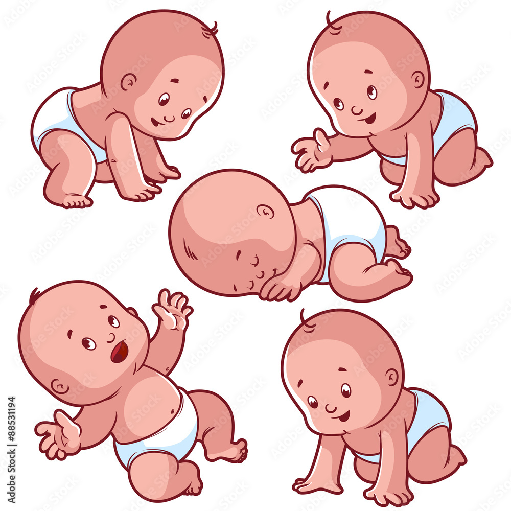 Baby toddler set with babies in diapers, crawling baby, sleeping Baby toddler set with babies in diapers, crawling baby, sleeping