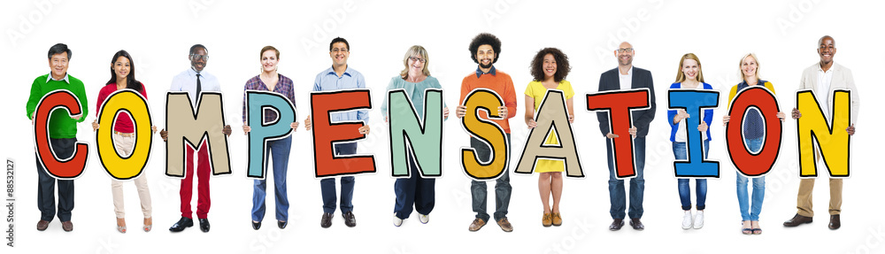 Group of People Standing Holding Compensation Letter Group of People Standing Holding Compensation Letter