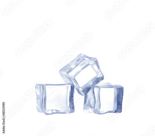 Three ice cubes on white background.