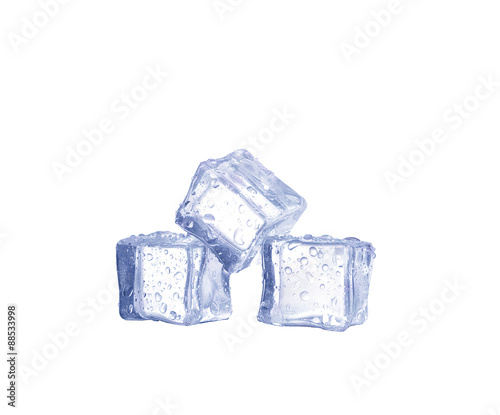 Three ice cubes on white background.