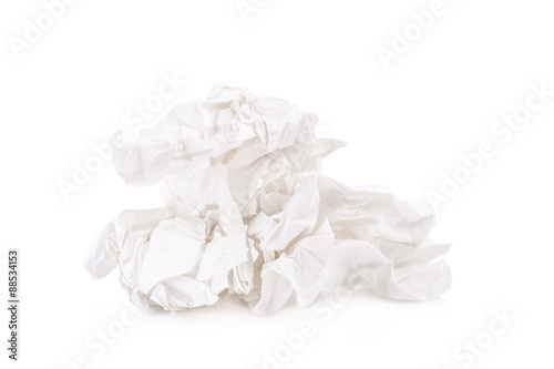 used screwed paper tissue isolated on white background
