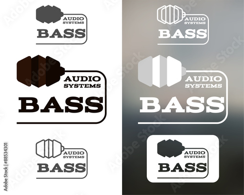 Music audio systems logo, badge, label, logotype, icon. Bass