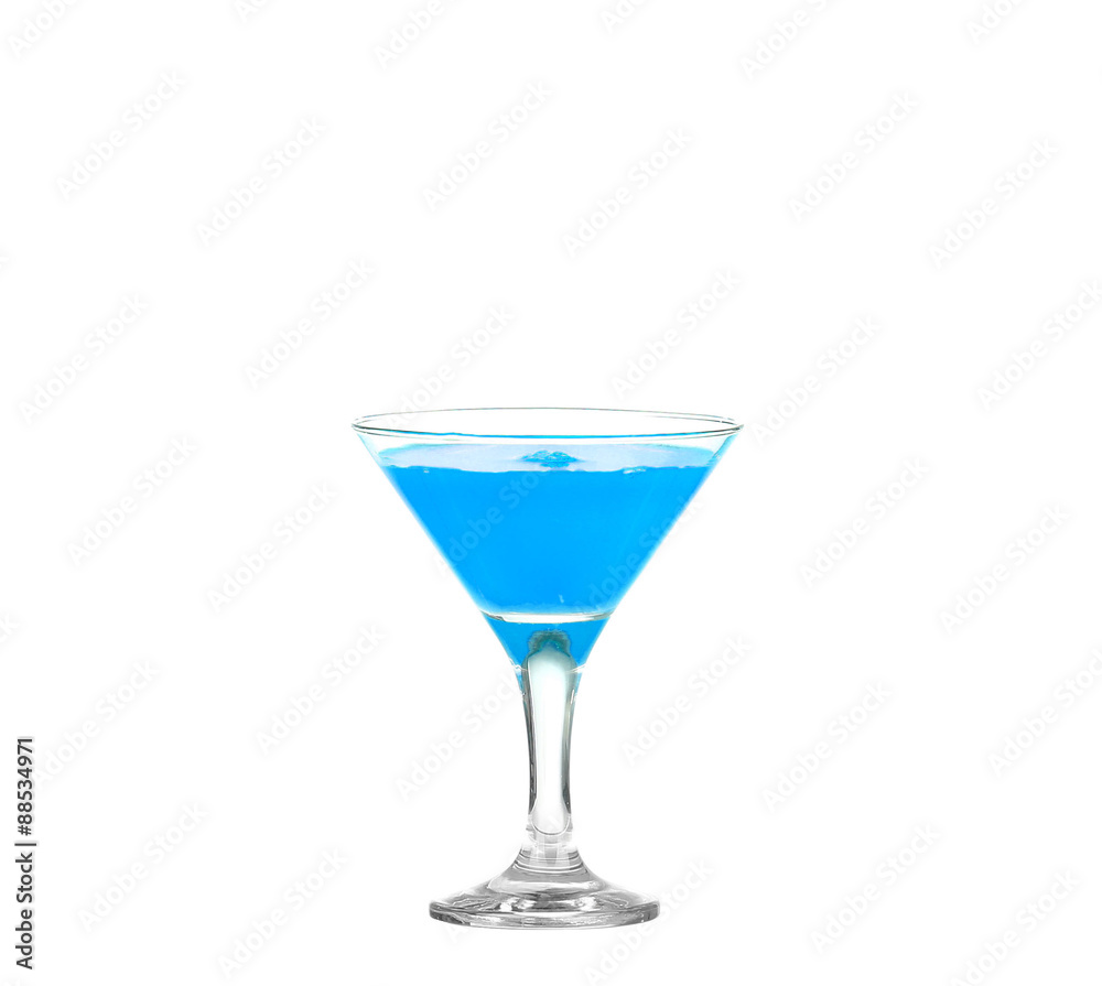 Blue alcoholic cocktail on white isolate splash