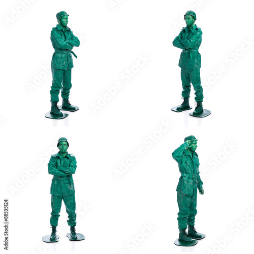 Four man on a green toy soldier costume