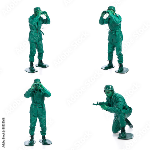 Four man on a green toy soldier costume