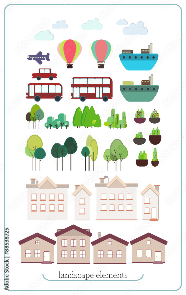 Fototapeta premium Set flat landscape elements