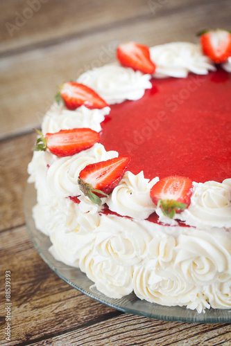 Birthday cake with strawberries and cream roses