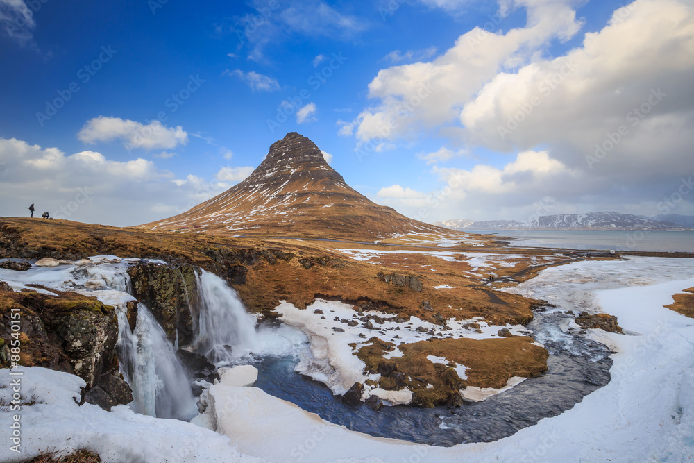 Beauty of Kirkjufell mountain with water falls