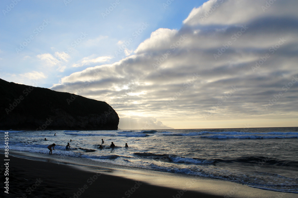 beach in azores on sunset