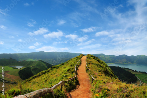 Walking path leading to a view on the lakes of Sete Cidades 