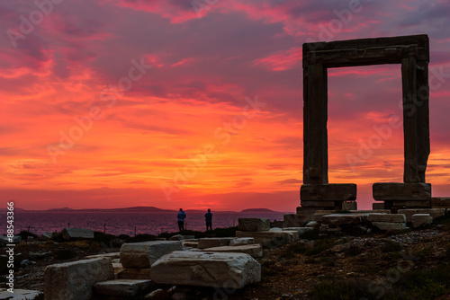 Ancient marble gate "Portara" - the entrance to the temple of Apollo, Naxos island, Cyclades, Greece.