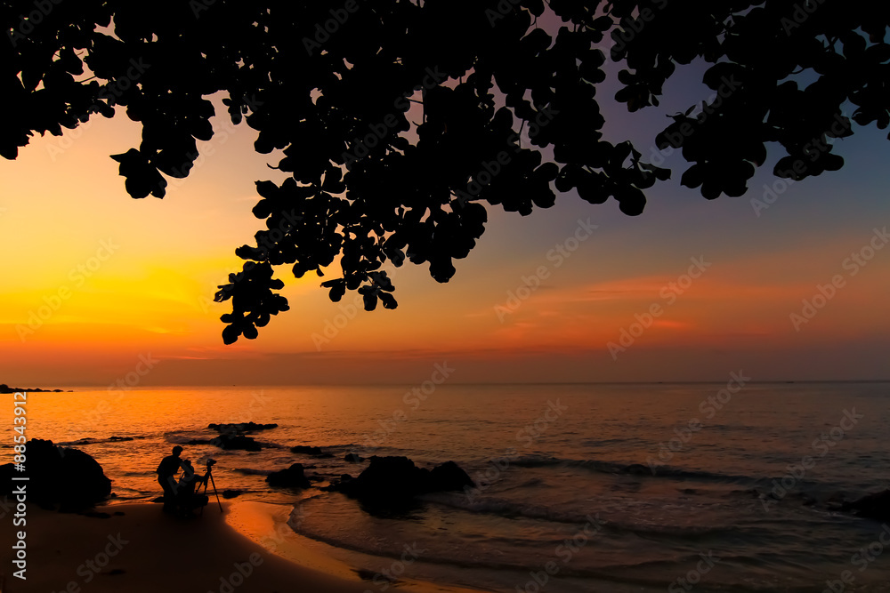 Silhouette of two photographers at sunset. Silhouette of two photographers at sunset.