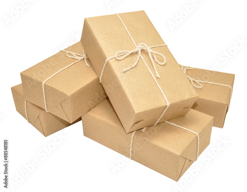 Brown Paper Covered Parcels Tied With String photo