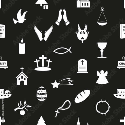 christianity religion symbols black and white seamless pattern eps10