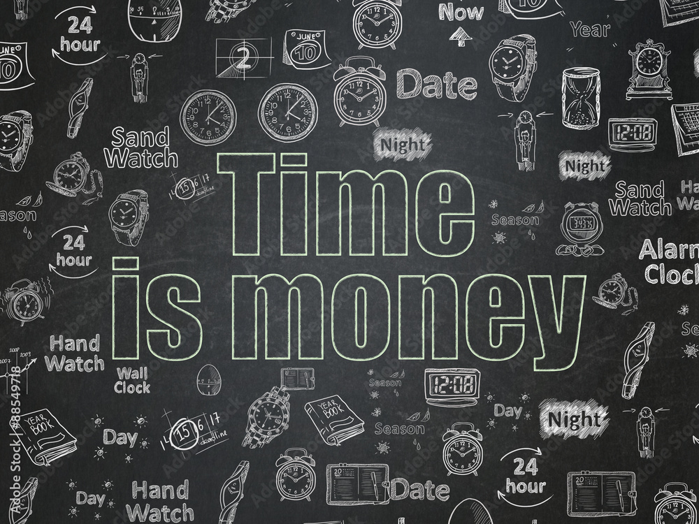 Timeline concept: Time Is money on School Board background Timeline concept: Time Is money on School Board background