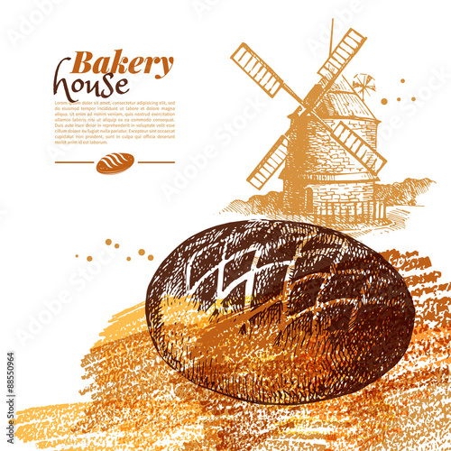 Bakery sketch background. Vintage hand drawn vector illustration
