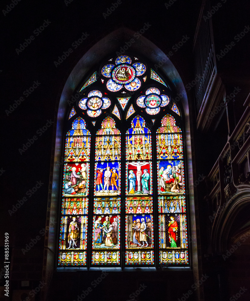 Stained Glass Window of Basilica of the Holy Blood in Bruges