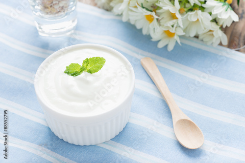 Yogurt in a ceramic bowl.