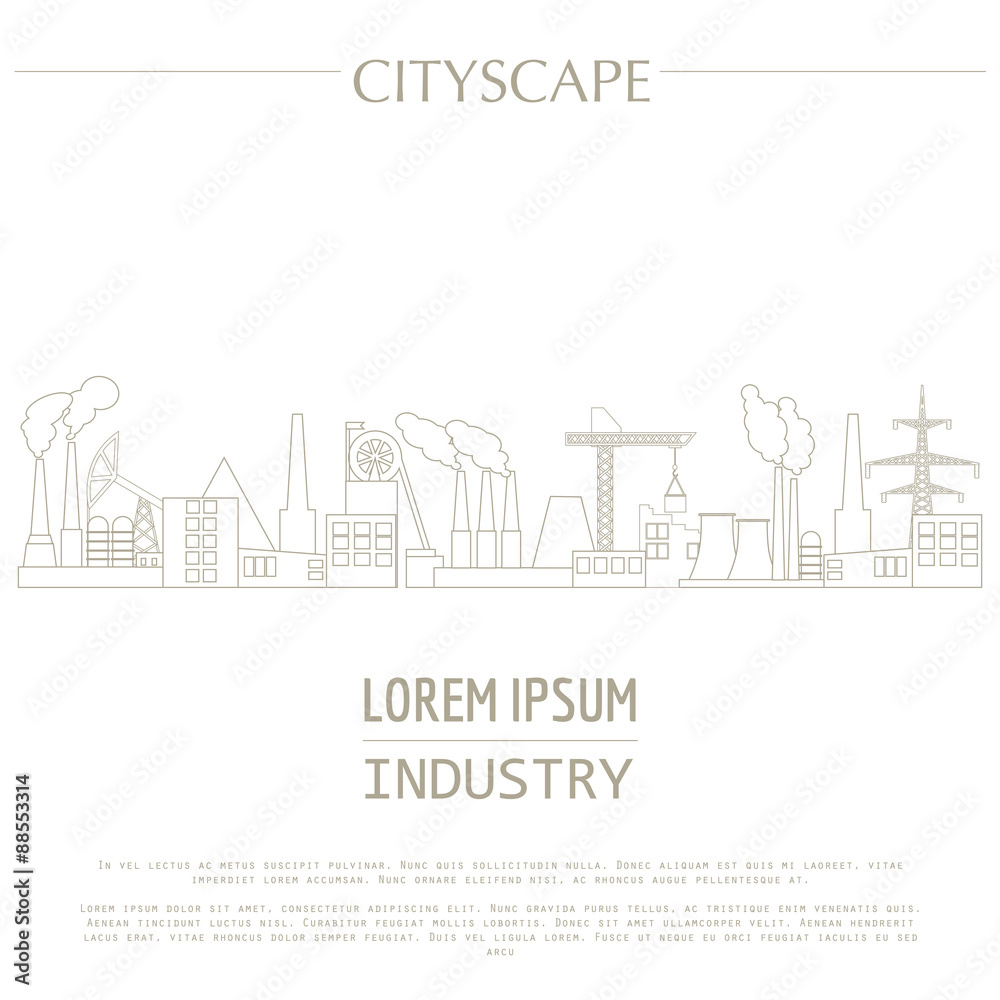 Obraz premium Cityscape graphic template. Industry city buildings. Vector illu