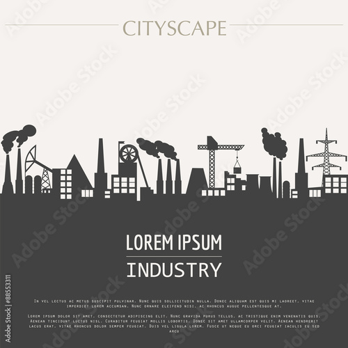 Cityscape graphic template. Industry city buildings. Vector illu