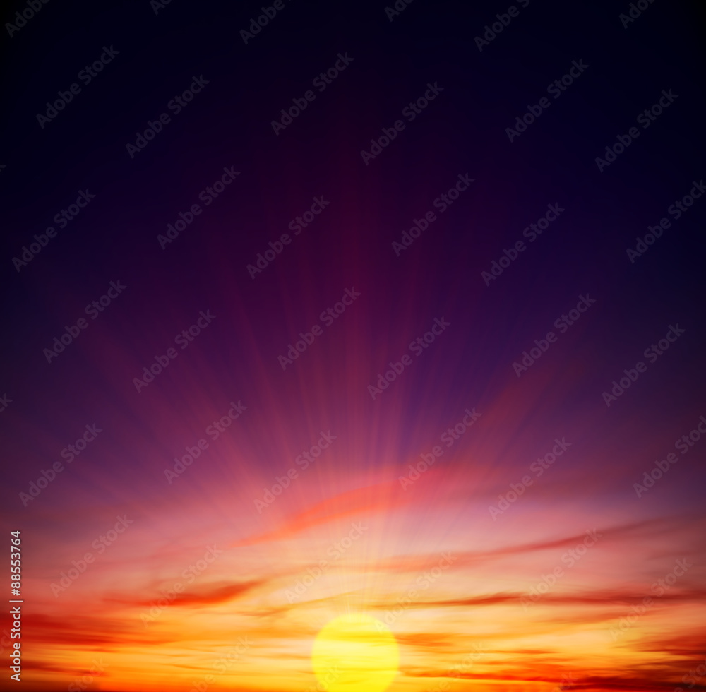 Naklejka premium sunset in the village, in red colors