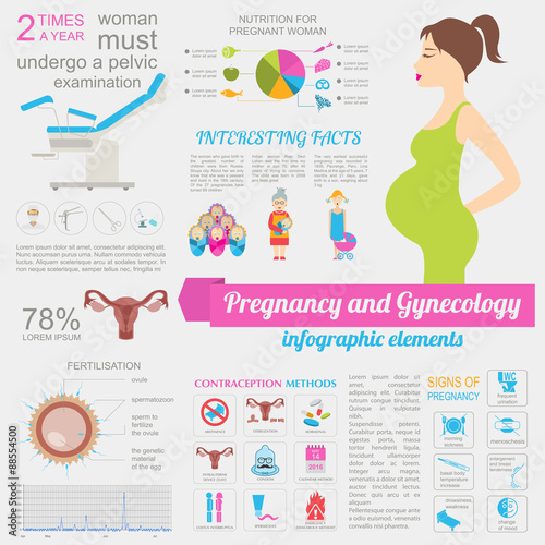 Gynecology and pregnancy infographic template. Motherhood elemen