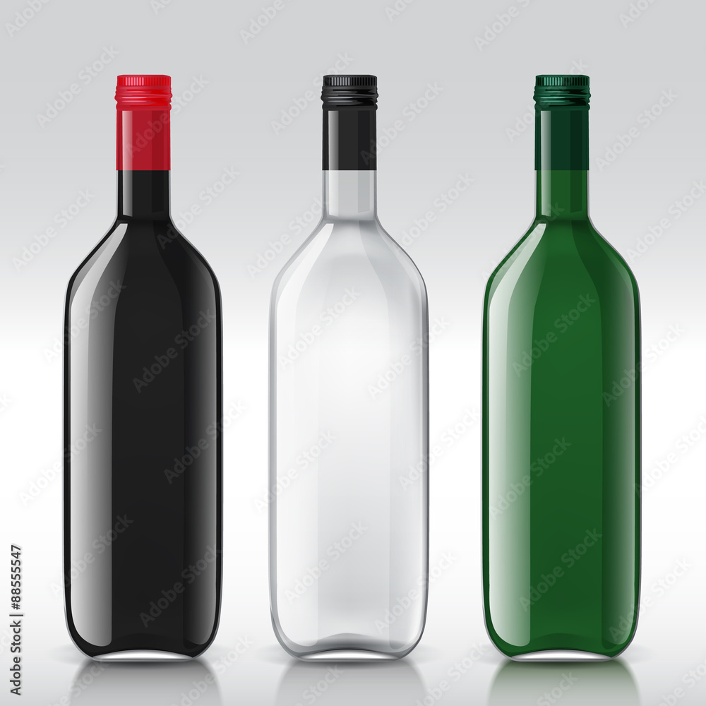 Realistic sample glass bottles empty transparent set Realistic sample glass bottles empty transparent set