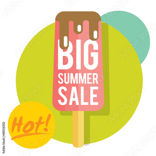 Template for summer sale with ice-cream. Refreshing in summertime. Prices are thawing