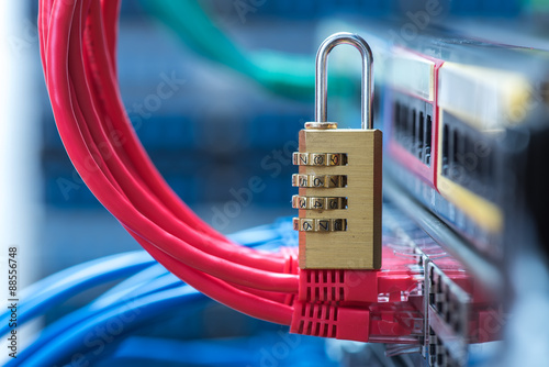 network and data protection concept with padlock and switch