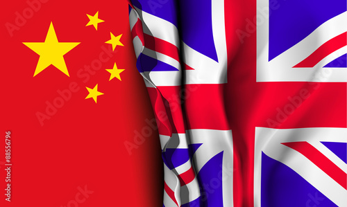 Photography Flag of United Kingdom over the China flag.