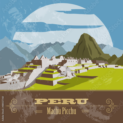 Peru  landmarks. Retro styled image.