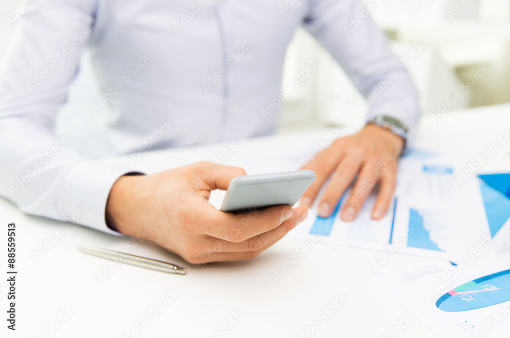 close up of businessman with smartphone close up of businessman with smartphone