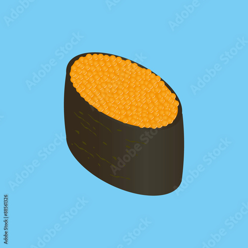Gunkan-maki with orange caviar. Japanese sushi.