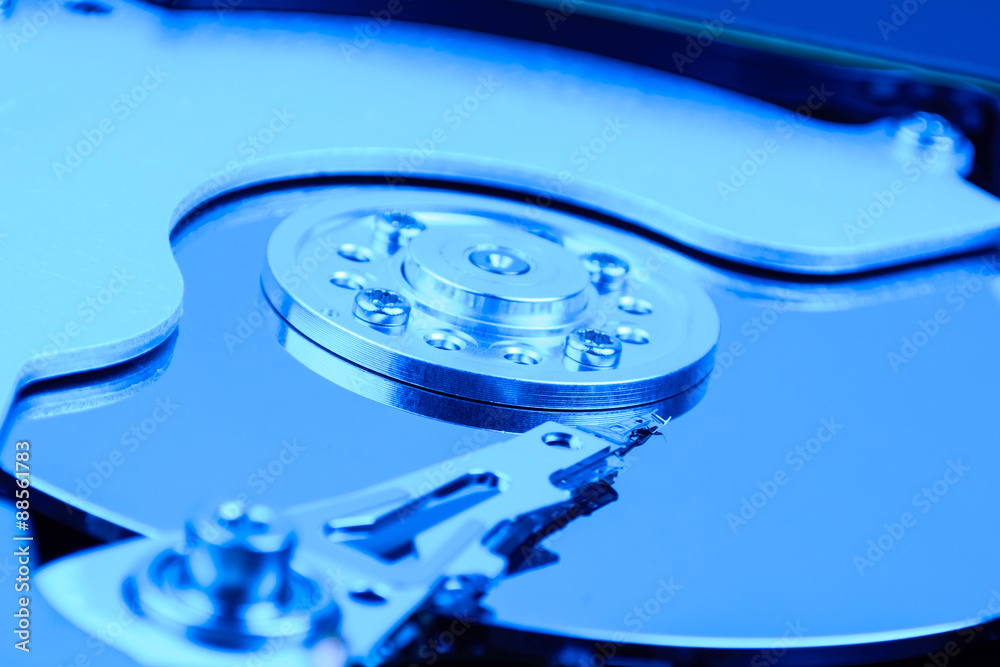 open computer hard disk drive (HDD) close up open computer hard disk drive (HDD) close up