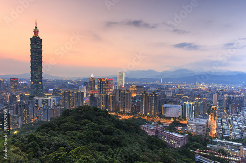 Taipei, Taiwan skyline at twilight photo