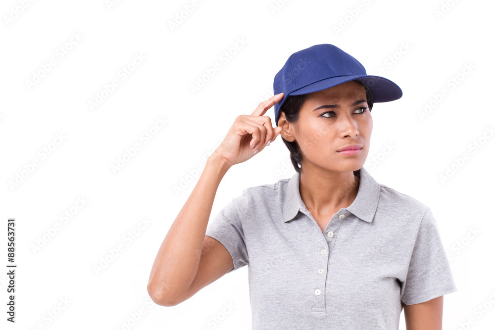 female worker thinking, planning, making a decision female worker thinking, planning, making a decision