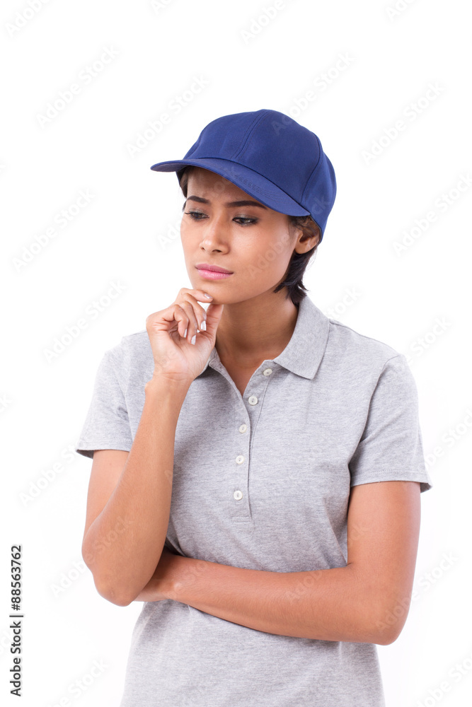 female worker thinking, planning, making a decision