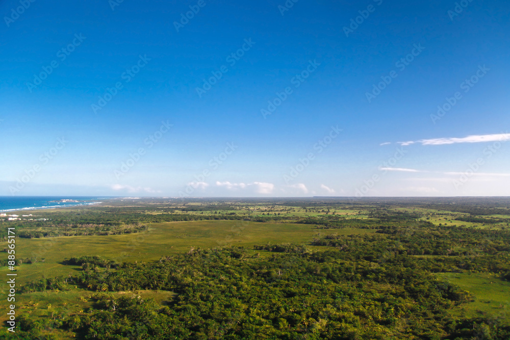 Aerial view of caribbean coastline
