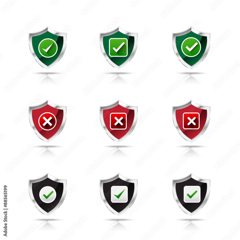 Collection of check mark and wrong mark with shield icon, design Collection of check mark and wrong mark with shield icon, design